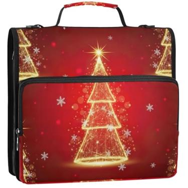 Imagem de Árvore de Natal Estrela Vermelha 3 Fichários Anel D 1 1/2 Polegada Organizador de Fichários Escolares Bolsa com Alça de Ombro Rosa Portfólio e Estojo Suporte de Pasta, 34,5 x 31,5 x 9 cm