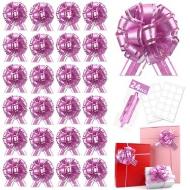 Imagem de 24 peças de laço rosa para embrulho de cesta de presente, laços de presente de Natal, fita adesiva para garrafas de árvore de Natal, buquê de flores, decoração de festa do dia dos namorados (rosa)