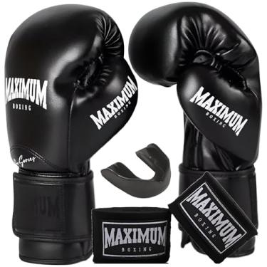 Imagem de Kit Luva de Boxe Muay Thai Kickboxing Profissional Preto + Bandagem + Bucal - Maximum Pro Series (14oz)