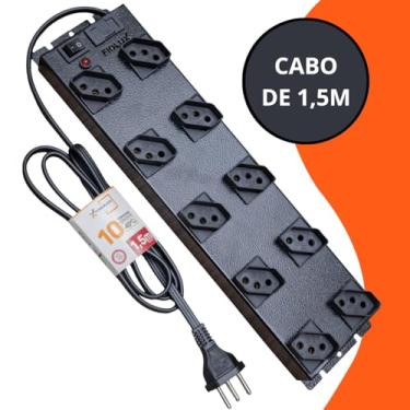 Imagem de Filtro De Linha 10 Tomadas Espaçadas Cabo De 1.5 Metros Metálico Extensão Régua Protetor Energia Elétrica Profissional Com Fusível Bivolt 110 127 220 Fiolux Powerlink 110V 127V 220V