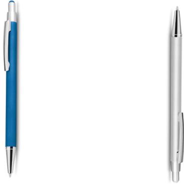 Imagem de Caneta esferográfica de metal escrita em azul, com ponta touch com corpo emborrachado Anotações modernas (Azul e Preto;)