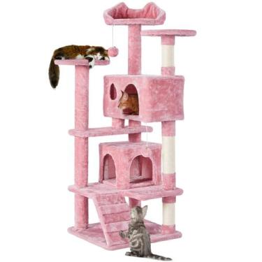 Imagem de Poste para arranhar de vários níveis Cat Tree Yaheetech 137 cm rosa
