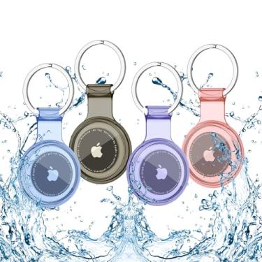 Imagem de Pacote com 4 capas para AirTag com chaveiro, à prova d'água, à prova de choque e anti-arranhões para AirTags, acessórios para localizador de itens GPS, suporte de etiqueta de ar para chaves, bolsas