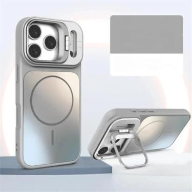 Imagem de HTVJFXCapa magnética fosca com efeito degradê para iPhone 16 Pro, suporte para câmera e proteção contra impactos em TPU (para iPhone 16 Pro/prateada)