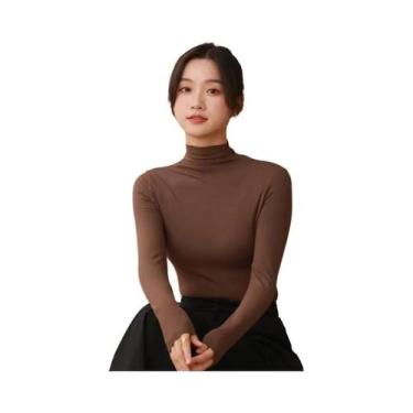 Imagem de Camisa Pullover Modal De Manga Longa Com Gola Alta Para Mulheres, Ajus