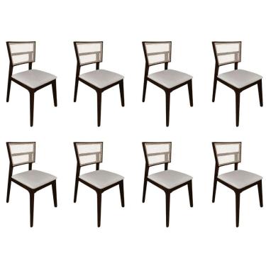 Imagem de Kit 8 Cadeiras De Jantar Tela Premium Madeira Maciça Manuela Bege Veludo Castanho