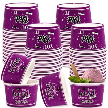 Imagem de 60 peças de tigelas de lanche de festa de formatura, tigelas de sopa de sorvete descartáveis para churrasco piquenique comida quente ou fria, decoração de festa de formatura para jardim de infância faculdade tigelas de petisco copos suprimentos domésticos (roxo)