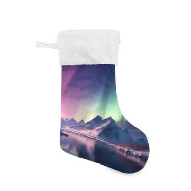 Imagem de ATTX Meias de Natal Aurora Boreal de inverno, suportes de presente brancos de pelúcia para decorações de festas de fim de ano (43 cm, pacote com 2) #198