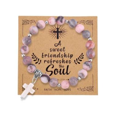 Imagem de YangQian Pulseira de cruz com contas para mulheres, melhores amigas, presentes de aniversário para mulheres, pulseiras de amizade para ela, ideia de presente cristão para melhores amigas, melhores