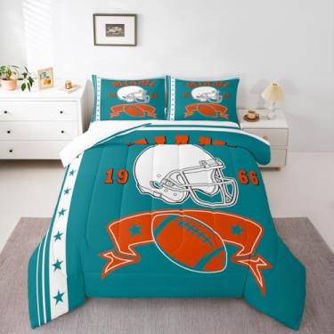 Imagem de Erosebridal Conjunto de edredom estilo time de futebol americano, futebol americano, cidade, decoração de quarto, inspirador, golfinho, para fãs de esportes, rúgbi, decoração esportiva, colcha