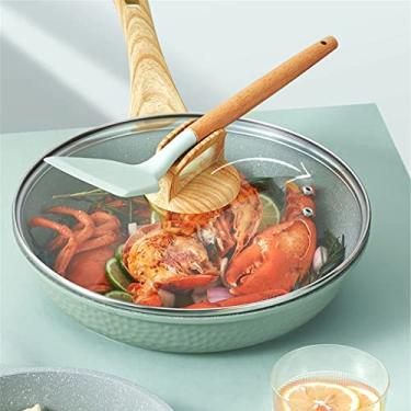 Imagem de Frigideira com tampa Panelas Wok para cozinha frigideira durável frigideira antiaderente grelha panqueca panela ovo indução fogão (cor: A, tamanho: 20 cm) (A 20 cm)