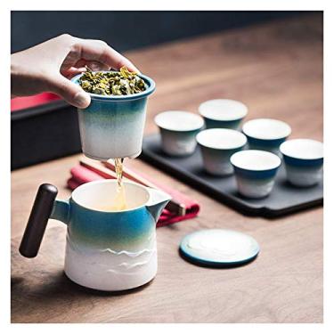 Imagem de Conjuntos de bule de chá chinês tradicional de cerâmica conjunto de chá portátil para viagem conjuntos de chá clássicos inclui um bule de chá com alça 6 xícaras de chá, um saco de viagem portátil
