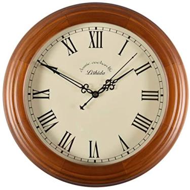Imagem de AkosOL Relógio de parede, grande relógio decorativo vintage silencioso de madeira maciça com grandes algarismos romanos para cozinha, quarto, sala de estar - 14 POLEGADAS, uma decoração