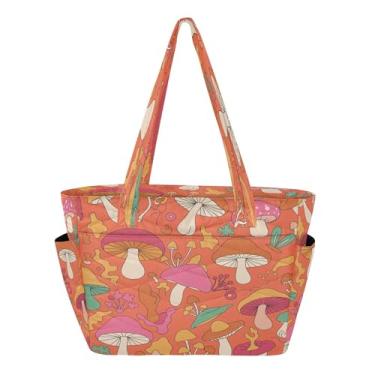 Imagem de Burbuja Bolsa feminina Hippie Cogumelos, Puffy com Bolsos, Bolsa Leve Acolchoada para Laptop para Viagem, Escola, Trabalho, Academia