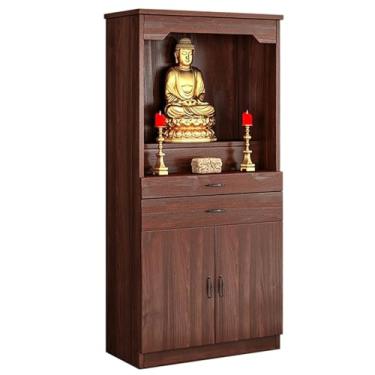 Imagem de Mesa de armário de altar budista de madeira maciça com armazenamento, santuário de meditação para orações, oferta chinesa e mesa de adivinhação, 80 cm, acabamento marrom elegante