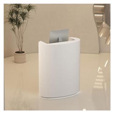 Imagem de Mesa de balcão de recepção, caixa moderna com gavetas, mesa de recepção de computador pequena com luzes LED, balcão de recepção de salão para loja de hotel (branco + prata)