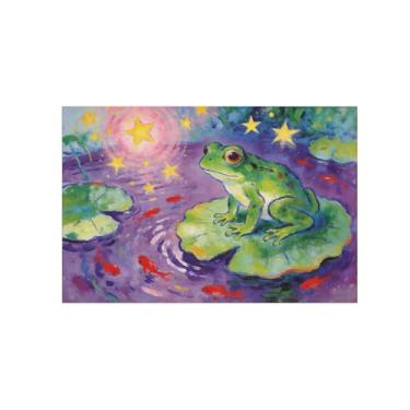 Imagem de BMZFYBS Impressão em tela de arte de parede animal - folha de lótus de sapo - pintura de decoração moderna - imagens para quarto de crianças escritório 50 x 75 cm 20 x 30 polegadas sem moldura