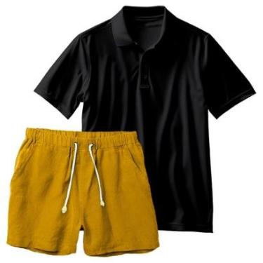Imagem de Conjunto Masculino Camiseta Polo e Short Linho Moda Praia Luxo Premium RLXD-Masculino