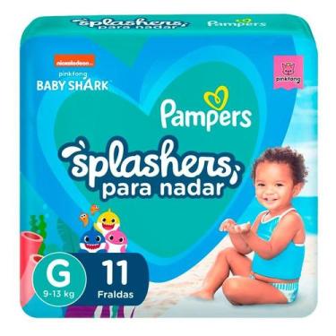 Imagem de Fraldas Pampers Splashers Baby Shark M-G 11 Unidades, Tam. M-G, 11