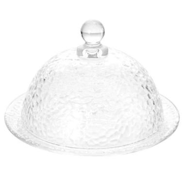 Imagem de Queijeira Com Tampa De Cristal Martelados Transparente Vidro Mesa Post