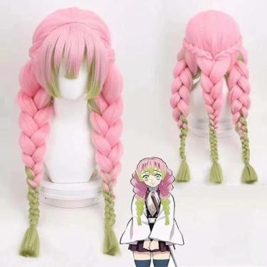 Imagem de Peruca Longa Rosa Verde Resistente Ao Calor Mitsuri Kanroji Cosplay Ki