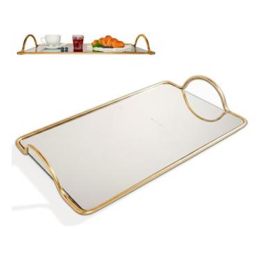 Imagem de Bandeja Espelhada Dourada 30x18cm Decorativa Metal Estocasa