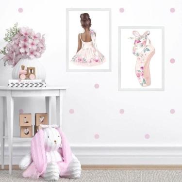 Imagem de Kit 2 Quadros Quarto Menina Bailarina Floral 24X18Cm