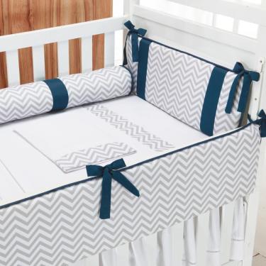 Imagem de Kit Berço Contemporâneo Chevron E Azul Marinho - 06 Peças