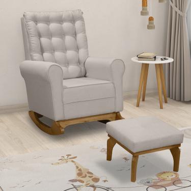 Imagem de Poltrona de Amamentação com Balanço e Puff Manu Linho Base de Madeira F06- D'Rossi