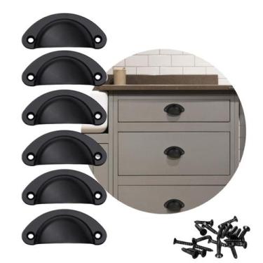 Imagem de Kit 6 Puxador Concha Para Móveis Gavetas Armário Preto Fosco - Importa