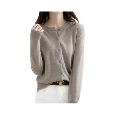 Imagem de Cardigans De Cashmere Femininos Com Decote Redondo, Suéter Tricotado S
