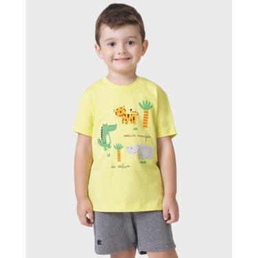 Imagem de Conjunto selva camiseta estampada bermuda moletinho menino - Amarelo e Laranja - Menino 1 a 4 anos-Masculino