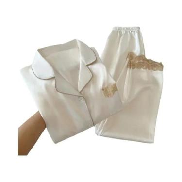 Imagem de Conjunto De Pijama Feminino De Seda Gelada Para Primavera E Outono Com