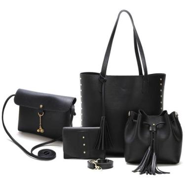 Imagem de Bolsa Feminina Kit 4 Itens Sacola Grande Saco E Alça Lateral - Calfer 