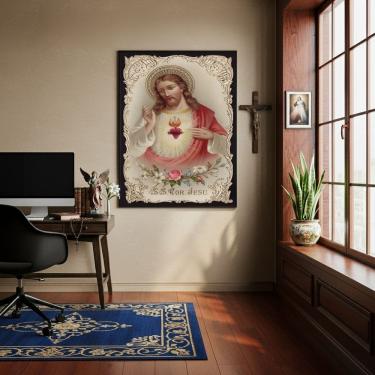 Imagem de Quadro Arte Sacra Sagrado Coração de Jesus  - 70x50cm