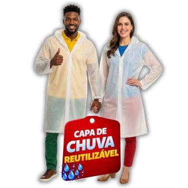 Imagem de Capa de Chuva EVA Transparente Unissex Adulto com Capuz Ajustável, Impermeável Reutilizável, Fechamento por Botões (Poncho)