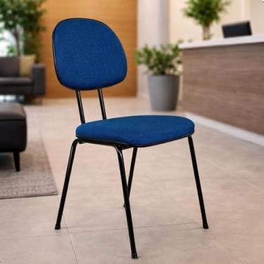 Imagem de Cadeira de Escritório Secretária Fixa Azul Estofada Pé Palito 3/4 Ergonômica Madeira e Espuma Injetada D45 - Home Gourmet
