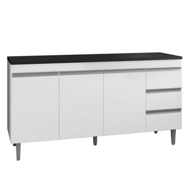 Imagem de Balcão de Cozinha Andréia Branco com Tampo 160 cm Preto Fosco – AJL