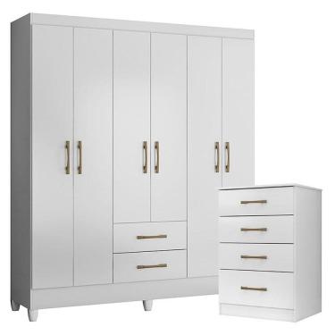 Imagem de Guarda Roupa Casal Panamá e Cômoda MS913 Branco Brilho – Moval