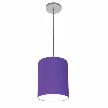 Imagem de Luminária Pendente Vivare Free Lux Md-4104 com Cúpula em Tecido, Canopla Cinza e Fio Cristal Roxo