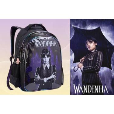 Imagem de Mochila Wandinha Infantil Escolar Feminina Costas Oficial Chaveiro Mão