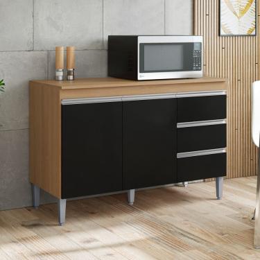 Imagem de Balcão Gabinete Cozinha Andréia 120cm 2 Portas Com Tampo MDP Amêndoa Preto - Desk Design