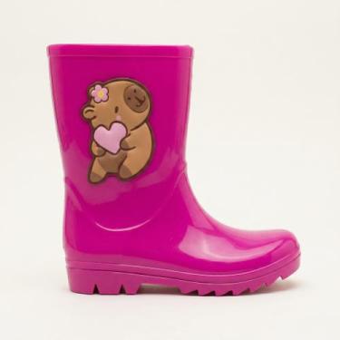 Imagem de Galocha Infantil Menina Cano Alto Impermeável Confortável Capivara Sol