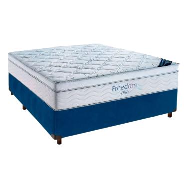 Imagem de Cama Box Azul Com Colchão Freedom Casal Ortobom