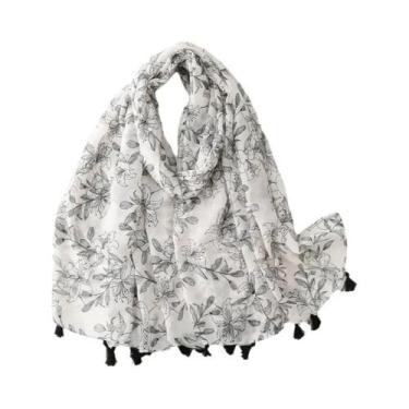 Imagem de Cachecol Aztec Paisley Floral Com Franjas, Viscose, Pashmina, Hijab 18