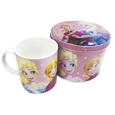 Imagem de Caneca de porcelana rosa na lata anna & elsa frozen 350ml - disney