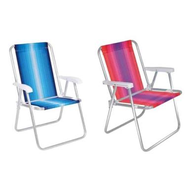 Imagem de Cadeira de Praia Alta Dobrável Alumínio Mor Azul Rosa Confortável Leve