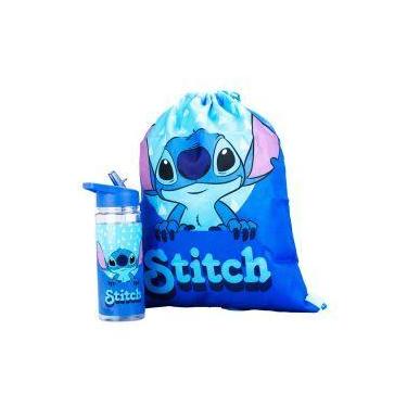 Imagem de Garrafa plástico 450ml com mochila tipo saco stitch aloha -disney