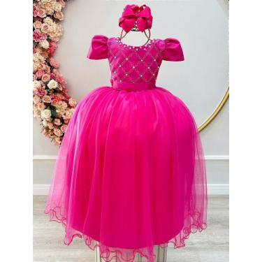 Imagem de Vestido Infantil Longo Rosa com Strass e Pérolas para Daminhas de Honr