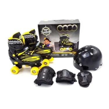 Imagem de Patins 4 Rodas Com Proteção Preto/Amarelo 34/37 Unitoys 1397